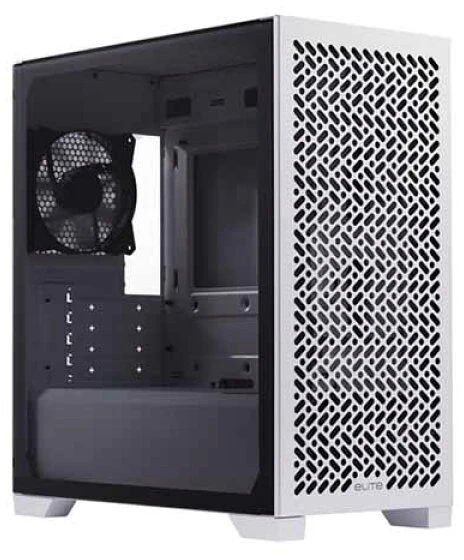 „Cooler Master Elite 302 Baltas Lite“ korpusas, permatomas šoninis skydelis, mATX, 1x 120 mm ventiliatorius, baltas