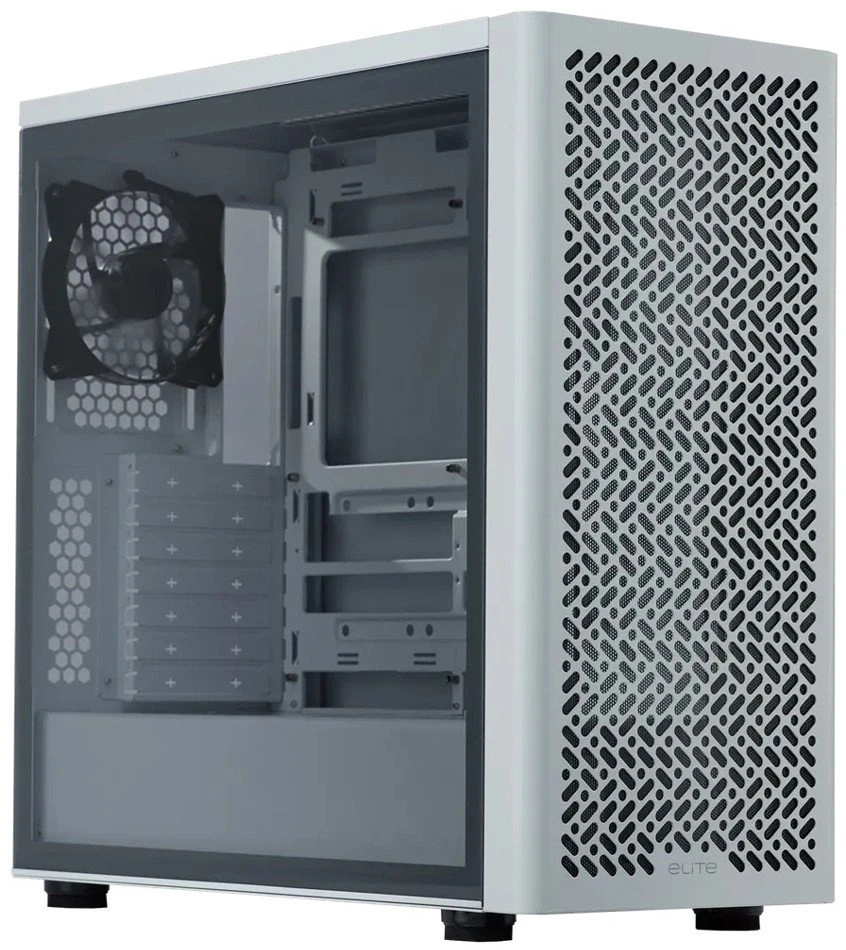 „Cooler Master Elite 502 Baltas Lite“ korpusas, permatomas šoninis skydelis, ATX, 1x 120 mm ventiliatorius, baltas
