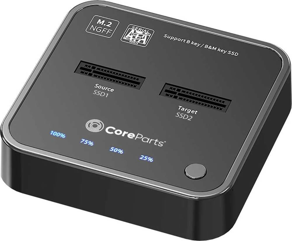 Doko stotelė CoreParts USB3.2 Type C (10 Gbps) SATA M.2 SSD cloner, doko stotelė su funkcija klonowania