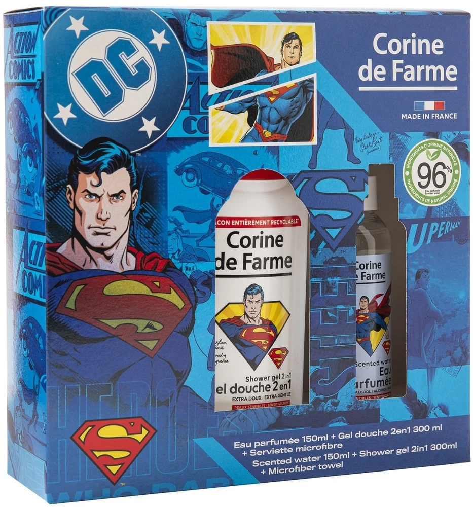 Corine de Farme Dovanų rinkinys vaikams SUPERMAN (Żel pod prysznic 300ml + Vanduo perfumowana 150ml + ręcznik) (103423)