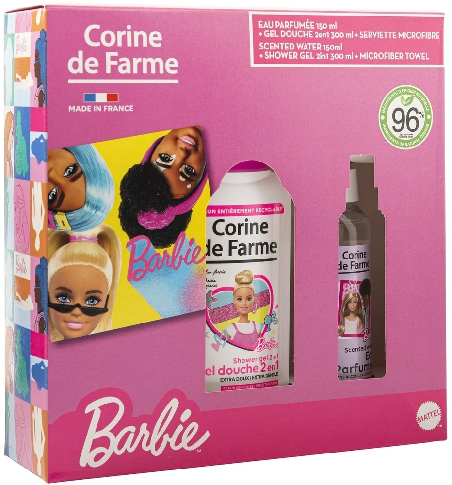 Corine de Farme Dovanų rinkinys vaikams Barbie (Żel pod prysznic 300ml + Vanduo perfumowana 150ml + ręcznik) (103421)