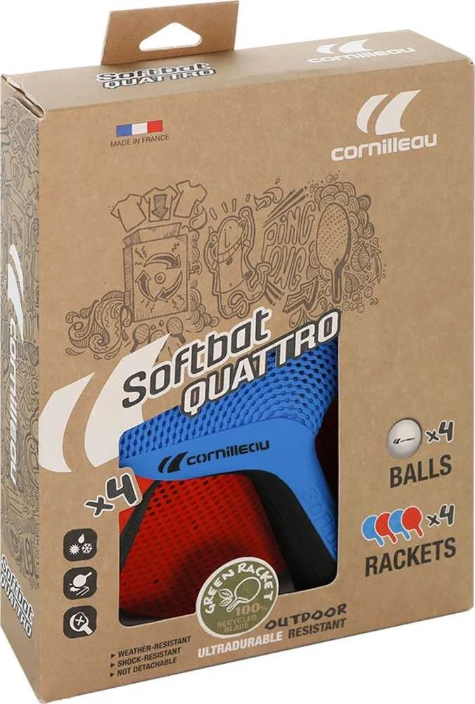 Stalo teniso rakečių rinkinys Cornilleau SoftBat Quattro (4 raketės + 4 kamuoliukai)