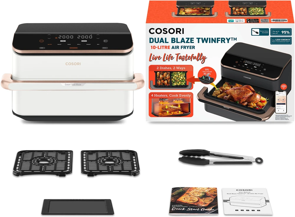 Gruzdintuvė Cosori CAF-TF101S-WEUR Dual Blaze TwinFry Wi-Fi 10 l balta