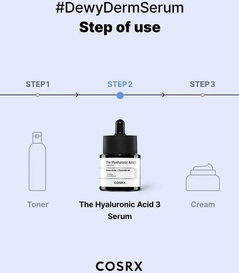 COSRX The Hyaluronic Acid 3 Serum Intensyviai drėkinantis serumas su 3% hialurono rūgštimi, 20 ml