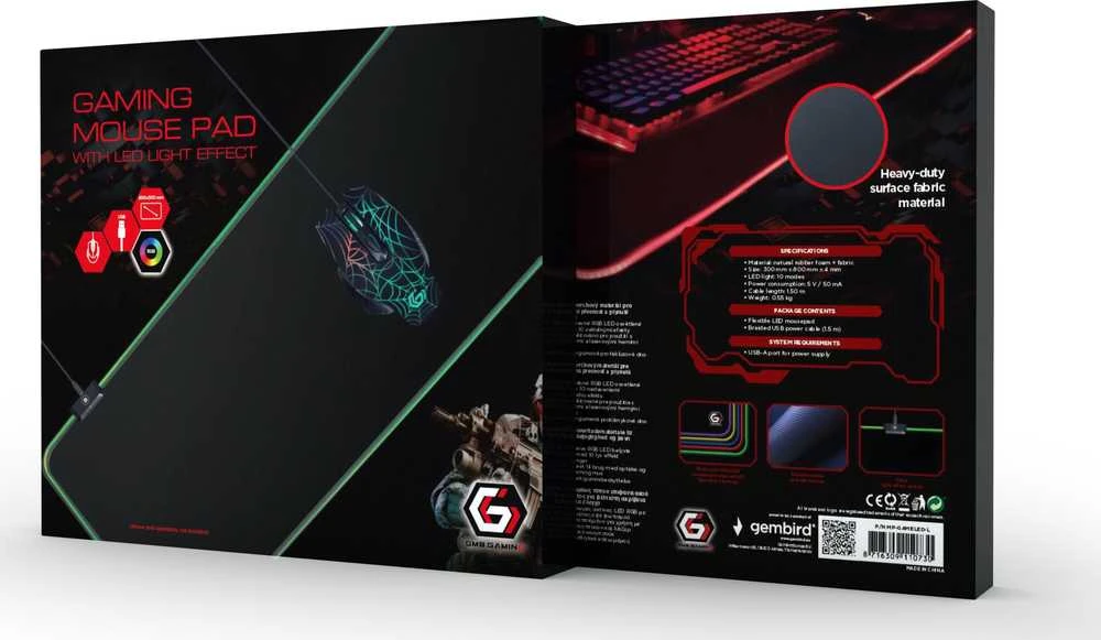 GEMBIRD MP-GAMELED-L Pelės kilimėlis žaidimams with LED light effect L-size 300x800mm