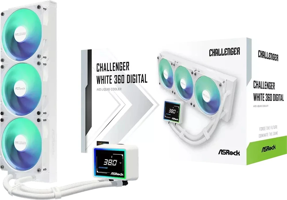 „Asrock Challenger Baltas 360 Digital Processor“ – universalus skysčio aušintuvas, 12 cm