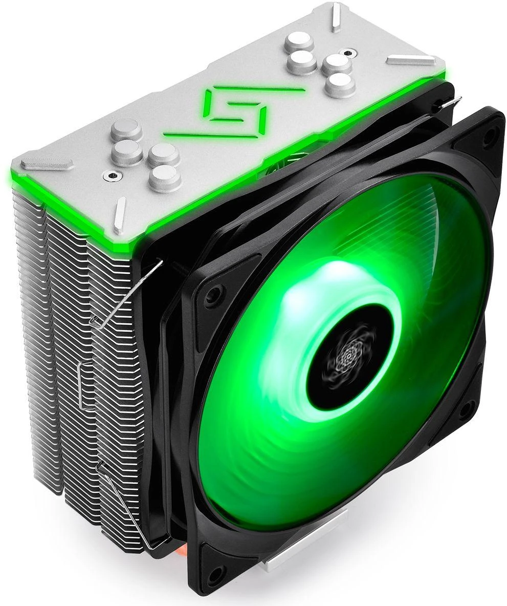 Deepcool Gammaxx GT vaizdas iš viršaus su žaliu RGB apšvietimu