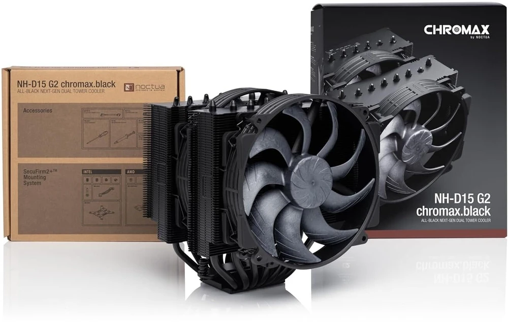 Noctua NH-D15 G2 chromax.juodas CPU cooler, dual-tower, PWM – juodas, 140mm