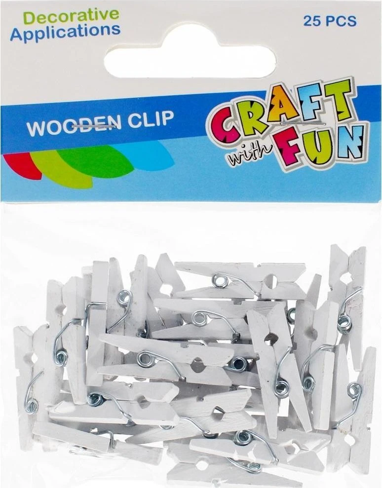 Dekoracija iš medžio CRAFT with FUN Wooden Clips, 25x8 mm, 25 vnt., baltos sp.