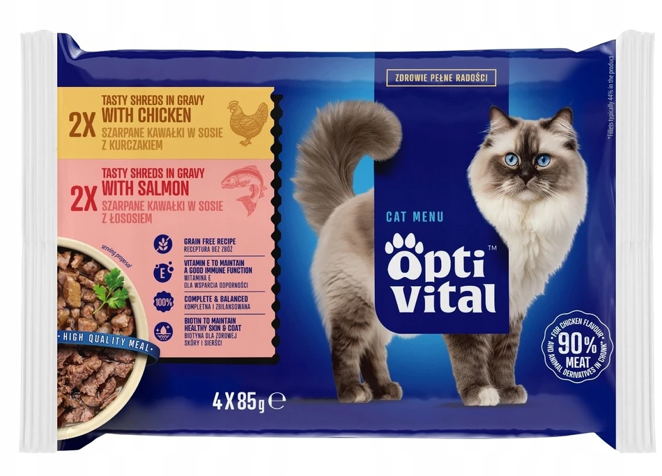 Maisto produktai katėms - OptiVital šonkauliai padaže vištiena lašiša 4x85g