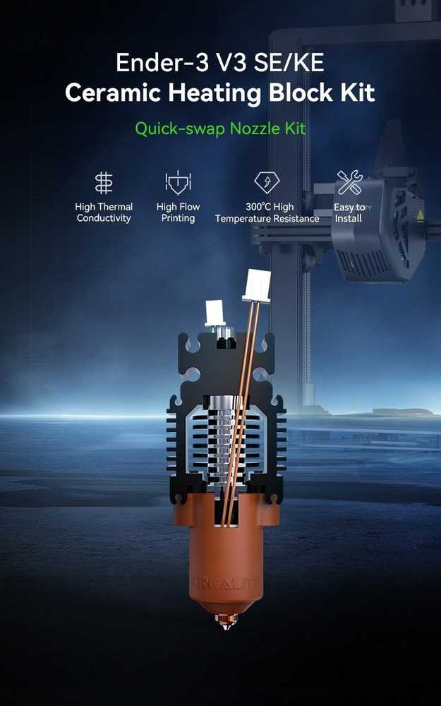 Ender-3V3 SE/KE kaitintuvo (Heating Block) atnaujintas komplektas skirtas naudoti su „Unicorn” purkštukais CREALITY