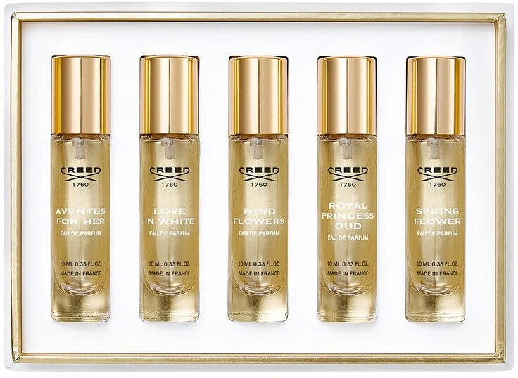 Creed rinkinys: Aventus, Eau De Parfum, moterims, 10 ml + Love in Baltas, Eau De Parfum, moterims, 10 ml + Wind Flowers, Eau De Parfum, moterims, 10 ml + Royal Princess Oud, Eau De Parfum, moterims, 10 ml + Spring Flower, Eau De Parfum, moterims, 10 ml Fo