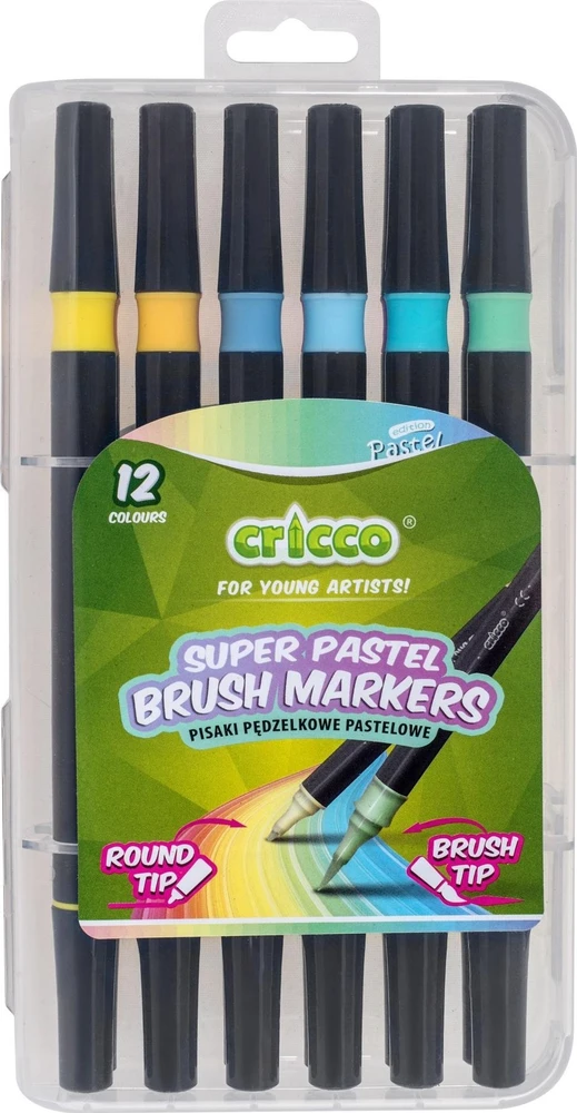 Pisaki Pasteliniai Dvipusiai Teptukų Markeriai Cricco 12 spalvų