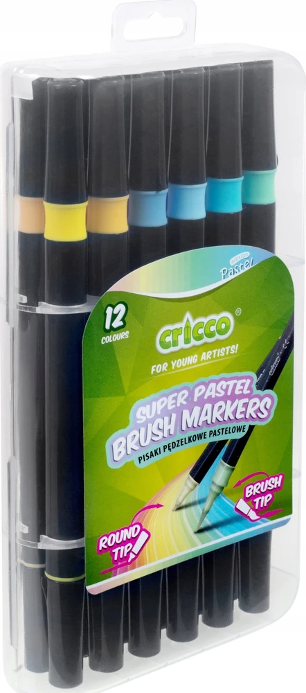 Cricco Dvipusiai pasteliniai šepečių rašikliai 12 spalvų
