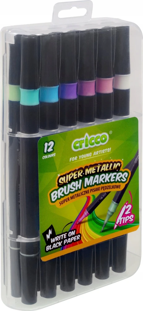Cricco Metallic dvipusiai šepečių rašikliai, 12 spalvų