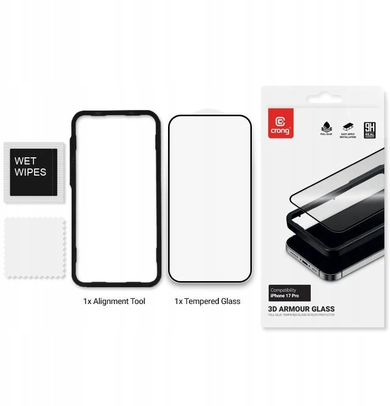 Crong 3D Armour Glass - Apsauginis stiklas Apple iPhone 17 Pro + Installation Frame