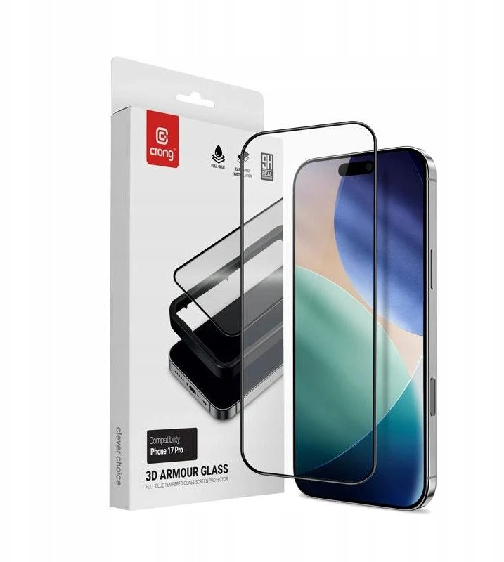 Crong 3D Armour Glass - Apsauginis stiklas Apple iPhone 17 Pro + Installation Frame