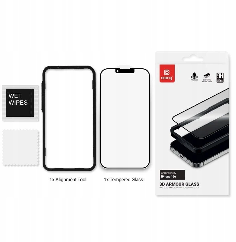 Crong 3D Armour Glass - Apsauginis stiklas skirtas iPhone 16e / iPhone 14 / iPhone 13 / iPhone 13 Pro+ Installation Frame