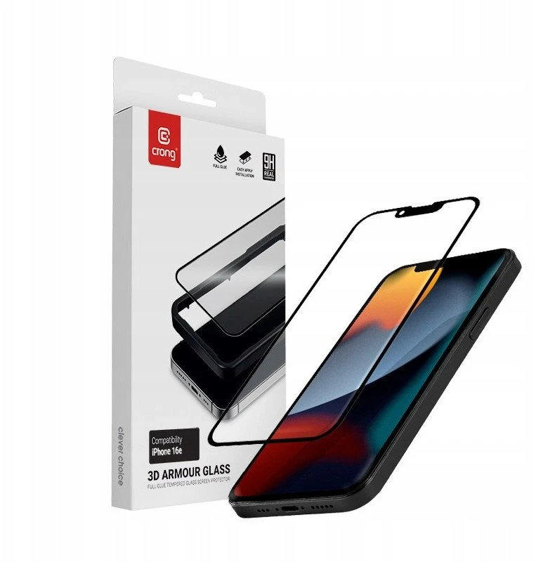 Crong 3D Armour Glass - Apsauginis stiklas skirtas iPhone 16e / iPhone 14 / iPhone 13 / iPhone 13 Pro+ Installation Frame