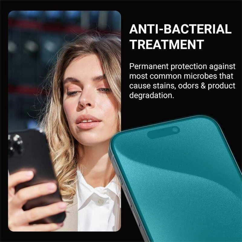 Crong Anti-Bacterial 3D Armour Glass - 9H Full Glue Apsauginis stiklas skirtas Apple iPhone 16 Plus / Apple iPhone 15 Plus + installation frame