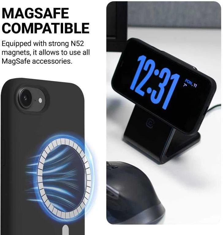 Telefonas Crong Color Cover Magnetic – dėklas, skirtas iPhone 16e MagSafe (juodas)