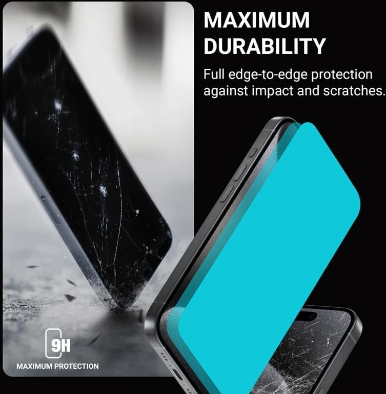 Crong Anti-Bacterial 3D Armor Glass – grūdintas stiklas 9H visam ekranui iPhone 16 Pro + montavimo rėmelis