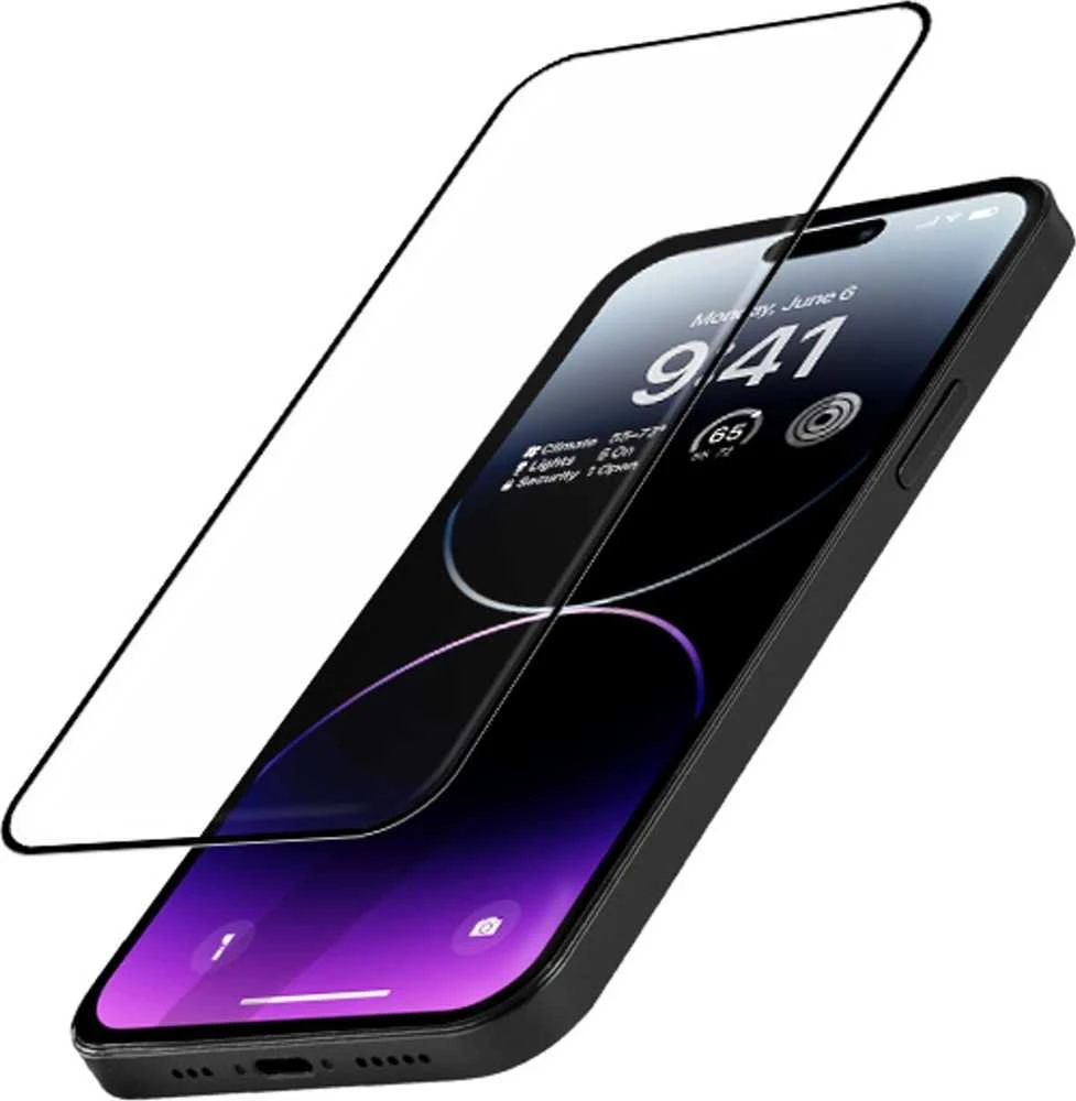 „Crong“ antibakterinis 3D „Armour Glass“ – 9H apsauginis stiklas, skirtas visam „Apple iPhone 14 Pro Max“ ekranui + montavimo rėmelis