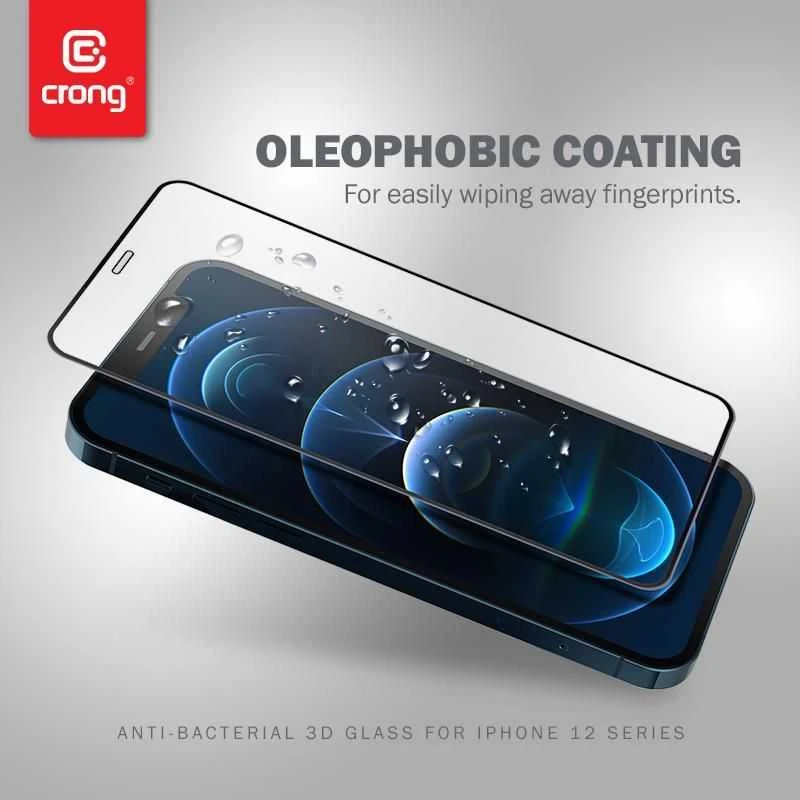 Crong Anti-Bacterial 3D Armor Glass - 9H apsauginis stiklas skirtas the entire screen of the Apple iPhone 12 Mini + installation frame