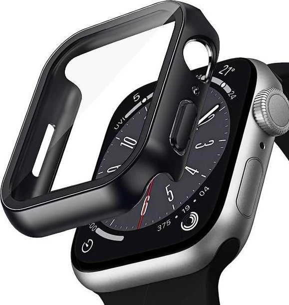 Crong Hybrid Watch Case - dėklas su stiklu skirtas Apple Watch 44mm Juodas
