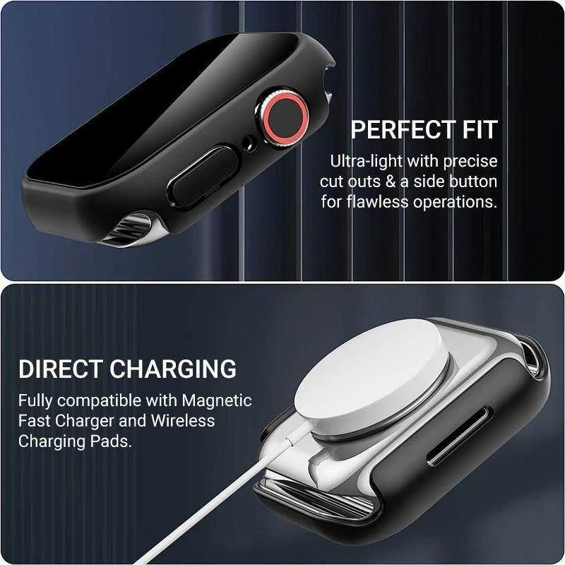 Crong Hybrid Watch Case - dėklas su stiklu skirtas Apple Watch 44mm Juodas