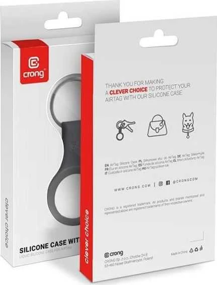 Crong silikoninis dėklas su raktų pakabuku - Apsauginis dėklas raktų pakabukui, skirtas Apple AirTag Juodas