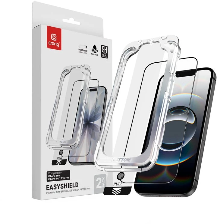 Crong EasyShield 2 vnt. – Apsauginis stiklas skirtas iPhone 16e / iPhone 14 / iPhone 13 / iPhone 13 Pro (2 pieces)