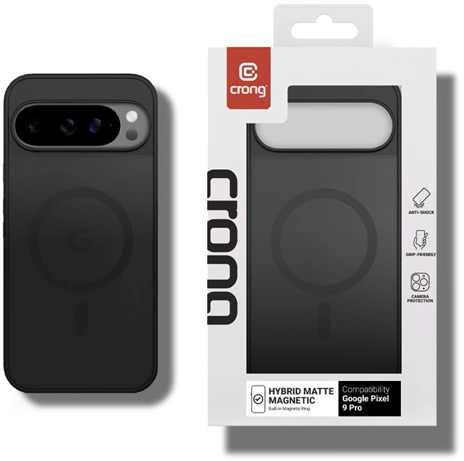 Dėklas Google Pixel 9 Pro Crong Hybrid Matte Magnetic, juodas