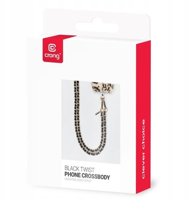 Dėklas Crong Phone Crossbody - Smycz do zawieszenia telefonu (Juodas Twist)