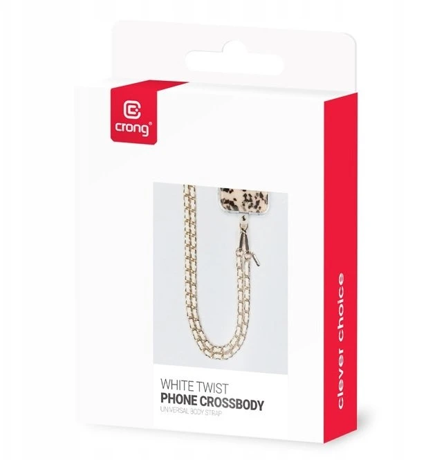 Dėklas Crong Phone Crossbody - Smycz do zawieszenia telefonu (Baltas Twist)