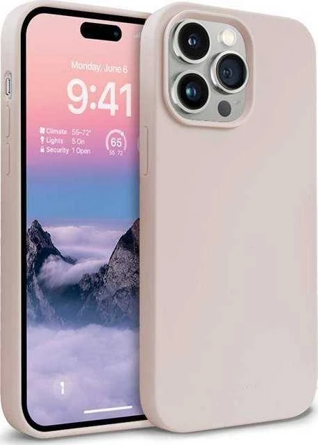 Crong Color Cover skysto silikono dėklas, skirtas Apple iPhone 14 Pro, smėlio rožinė