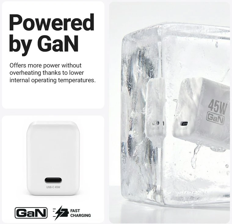 Crong Ultra Compact GaN - USB-C 45W PD 3.0 laidinis įkroviklis su PPS baltos spalvos