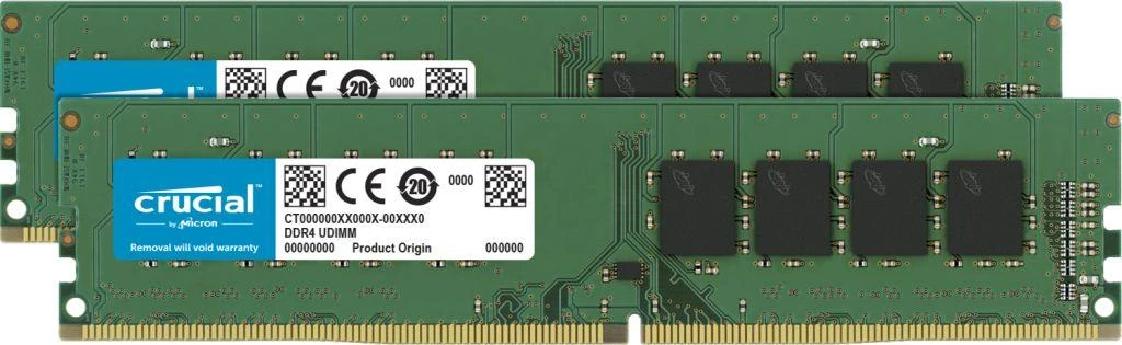 16 GB (2 x 8 GB) „Crucial DDR4-3200 CL22 UDIMM Single Rank RAM Atmintis Kit“