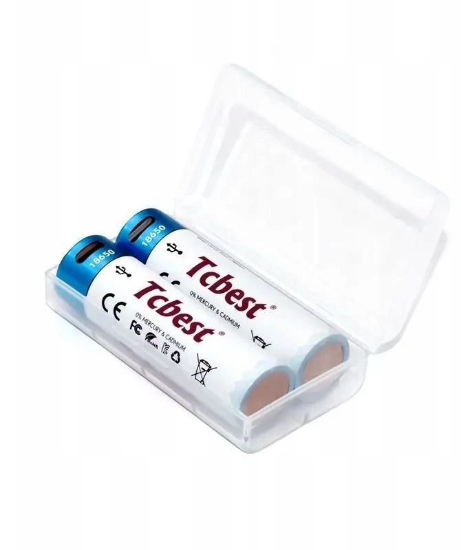 CSL-Computer 2x Li-ion akumuliatorius baterija 18650 2000mAh USB-C Type-C įkrovimo prievadas + dėžutė / USB-C 18650