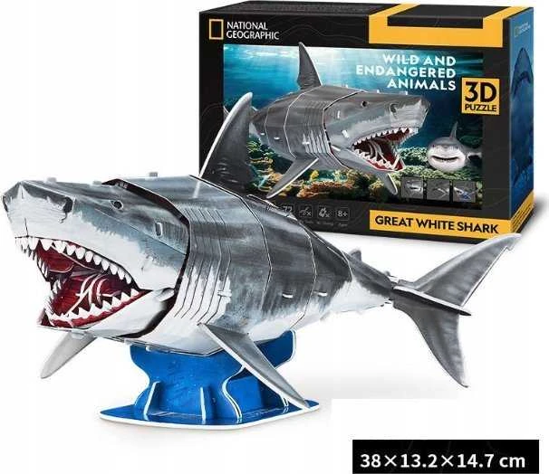CubicFun „Cubic Fun“ 3D dėlionė, 78 detalės, didysis baltasis ryklys