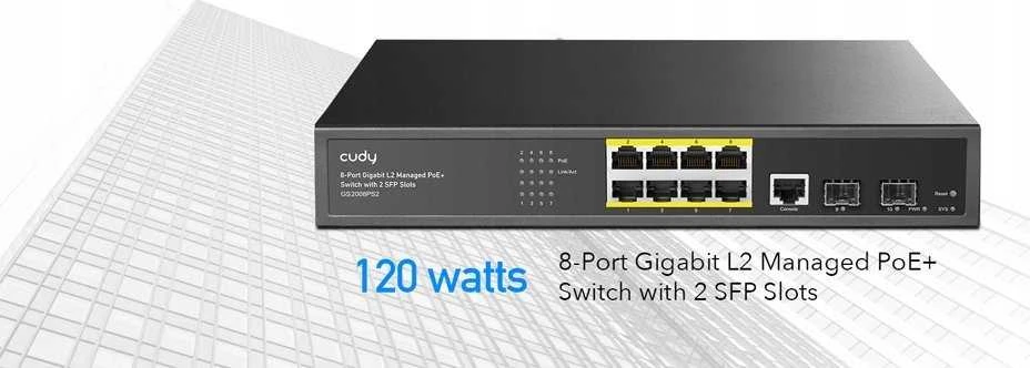 Šakotuvas Cudy GS2008PS2 tinklo jungiklis Valdomas L2 Gigabit Ethernet (10/100/1000) Maitinimas per Ethernet (PoE) Juodas