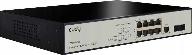Šakotuvas Cudy GS2008PS2 tinklo jungiklis Valdomas L2 Gigabit Ethernet (10/100/1000) Maitinimas per Ethernet (PoE) Juodas