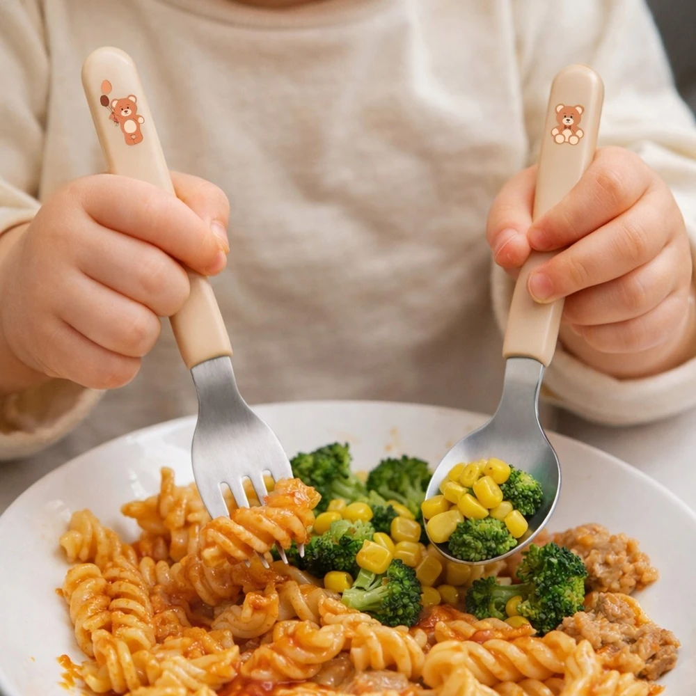 Baby Ono Babyono nerūdijančio plieno šaukštelis šakutė kreminis 1065/03