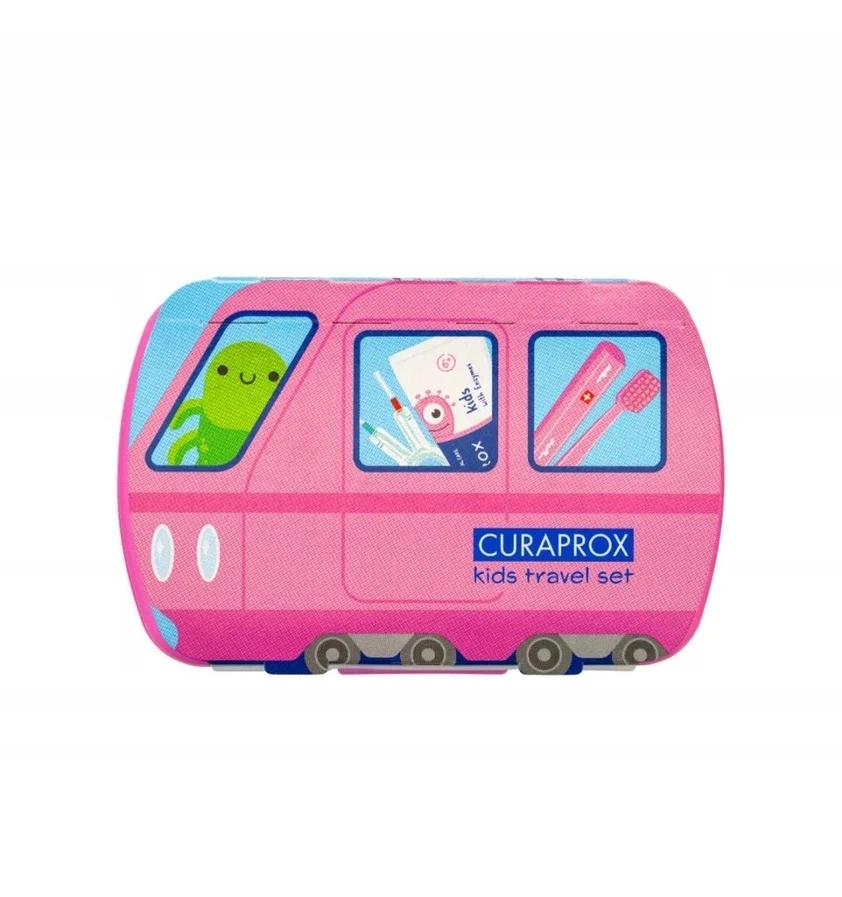 Curaprox KELIONĖS RINKINYS VAIKAMS, ROŽINIS, sulankstomas