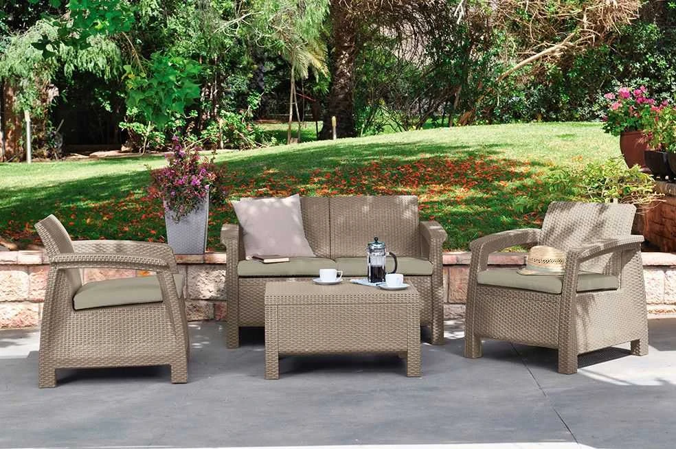 Lauko baldų komplektas Curver Allibert CORFU SET sodo baldų komplektas - cappuccino