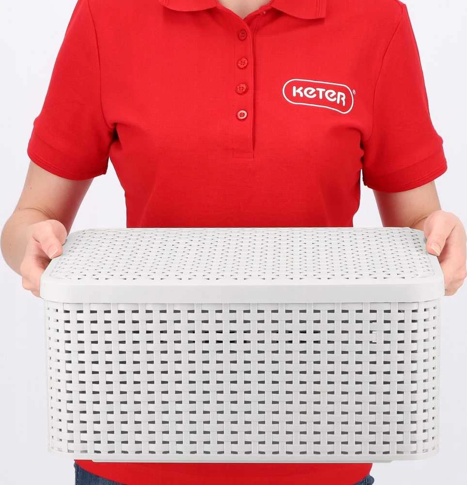 Krepšelis su dangčiu Curver Rattan Style M šviesiai pilkas