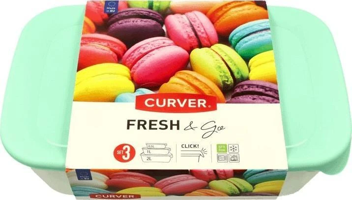 Keter CURVER MAISTO DĖŽUČIŲ RINKINYS FRESH&GO 3vnt 0,5/1/2L MĖTŲ/ ŠVIESIAI PILKA/ PERSIKINĖ SPALVA