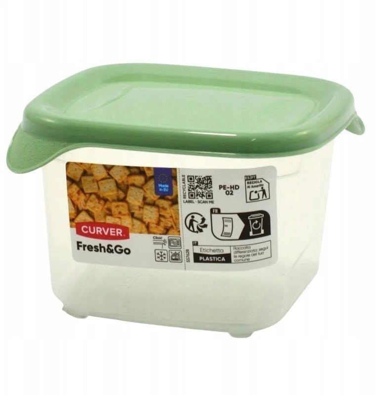 CURVER MAISTO DĖŽUTĖ FRESH&GO 0,45L KVADRATINĖ ŽALIA