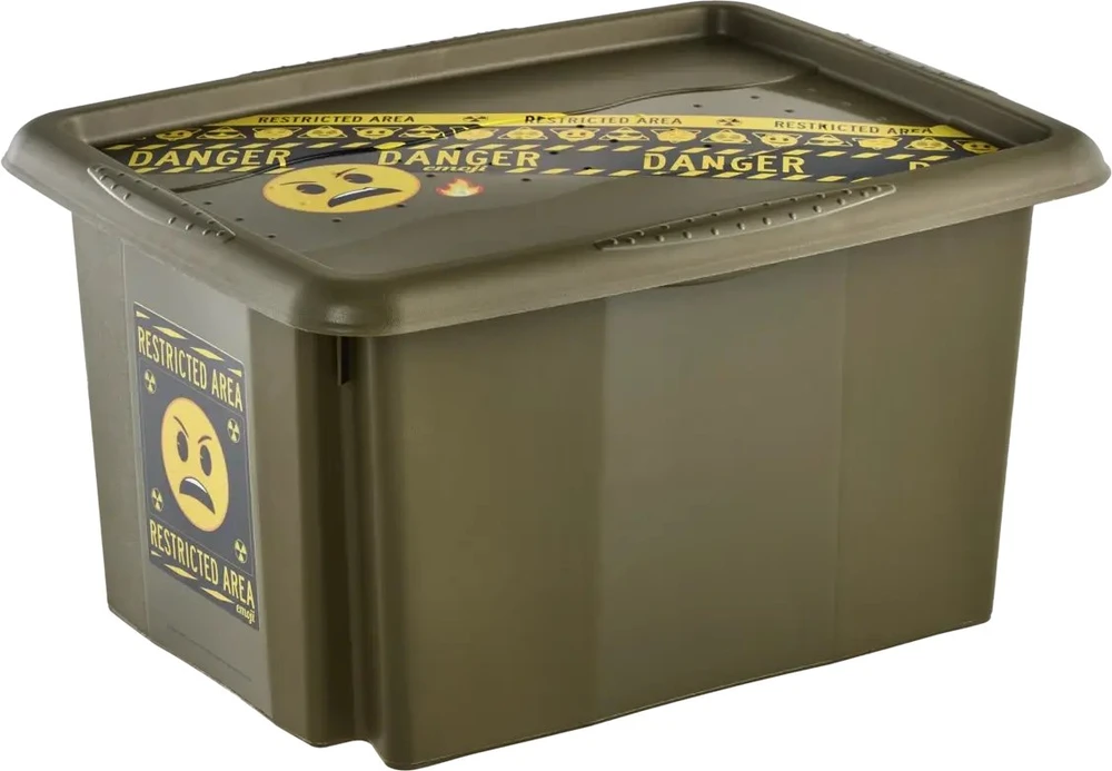 Curver Keeeper Box with lid 15L Karolina "Emoji Danger" 38x29.5x20.5cm olive color
