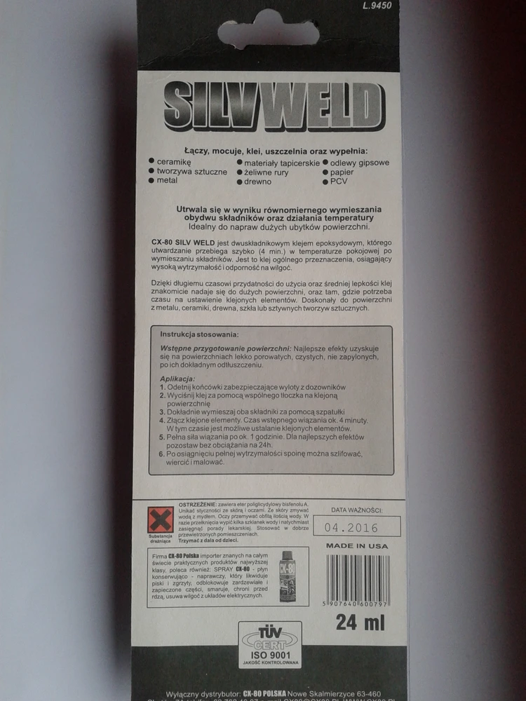 CX80 Dviejų komponentų epoksidiniai klijai CX-80 SILV WELD 24ml